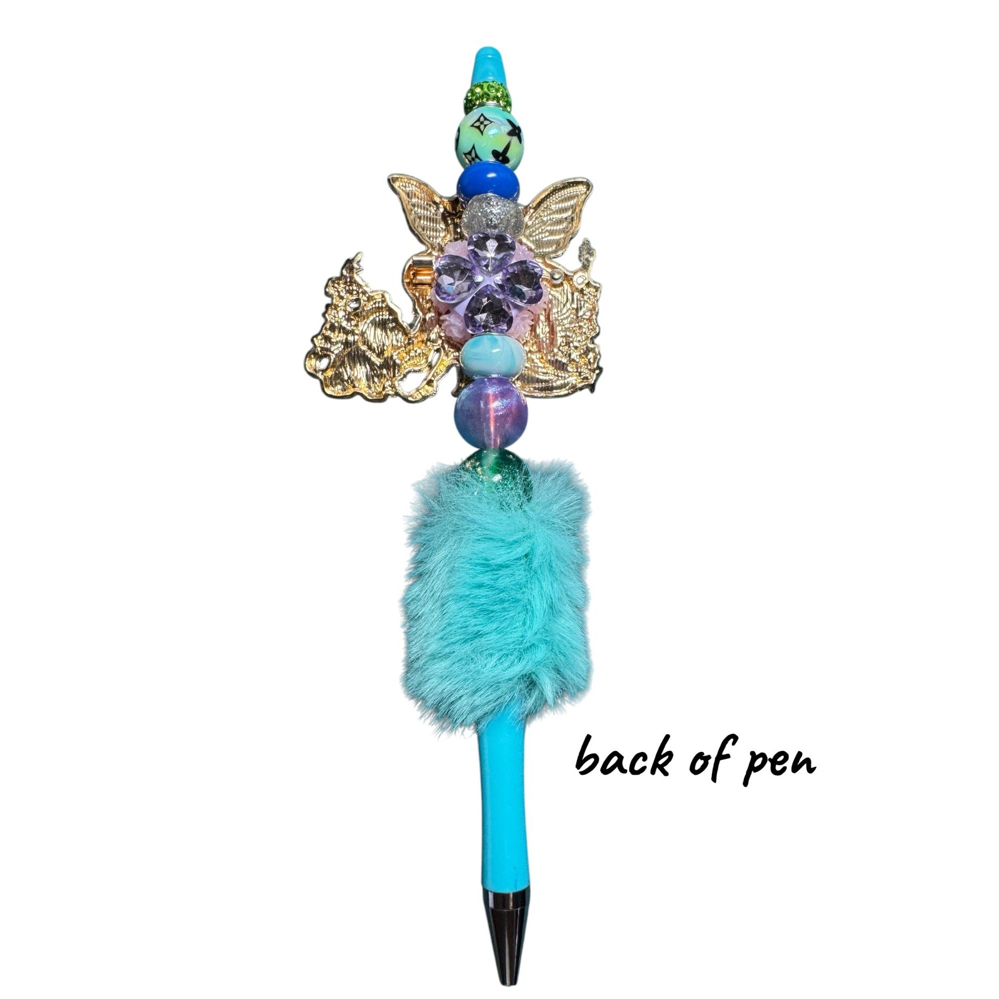 Whimsical Fairy-Themed Writing Pen With Furry Grip & Decorative Beads Perfect For Journaling Crafting Or Gift Giving