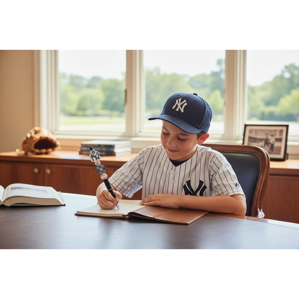 New York Yankees Logo Themed Decorative Pen With Baseball Design Black Grip And Team Logos