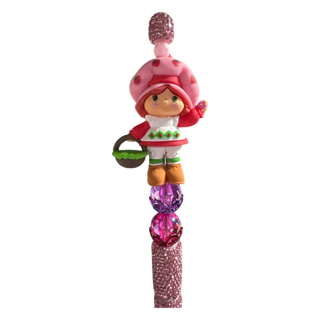 Strawberry-Themed Beaded Pen With Glitter Grip & Figurine Design For Writing & Gifting