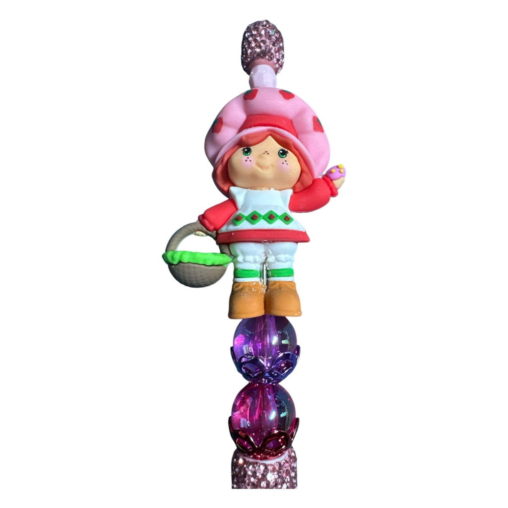 Strawberry-Themed Beaded Pen With Glitter Grip & Figurine Design For Writing & Gifting