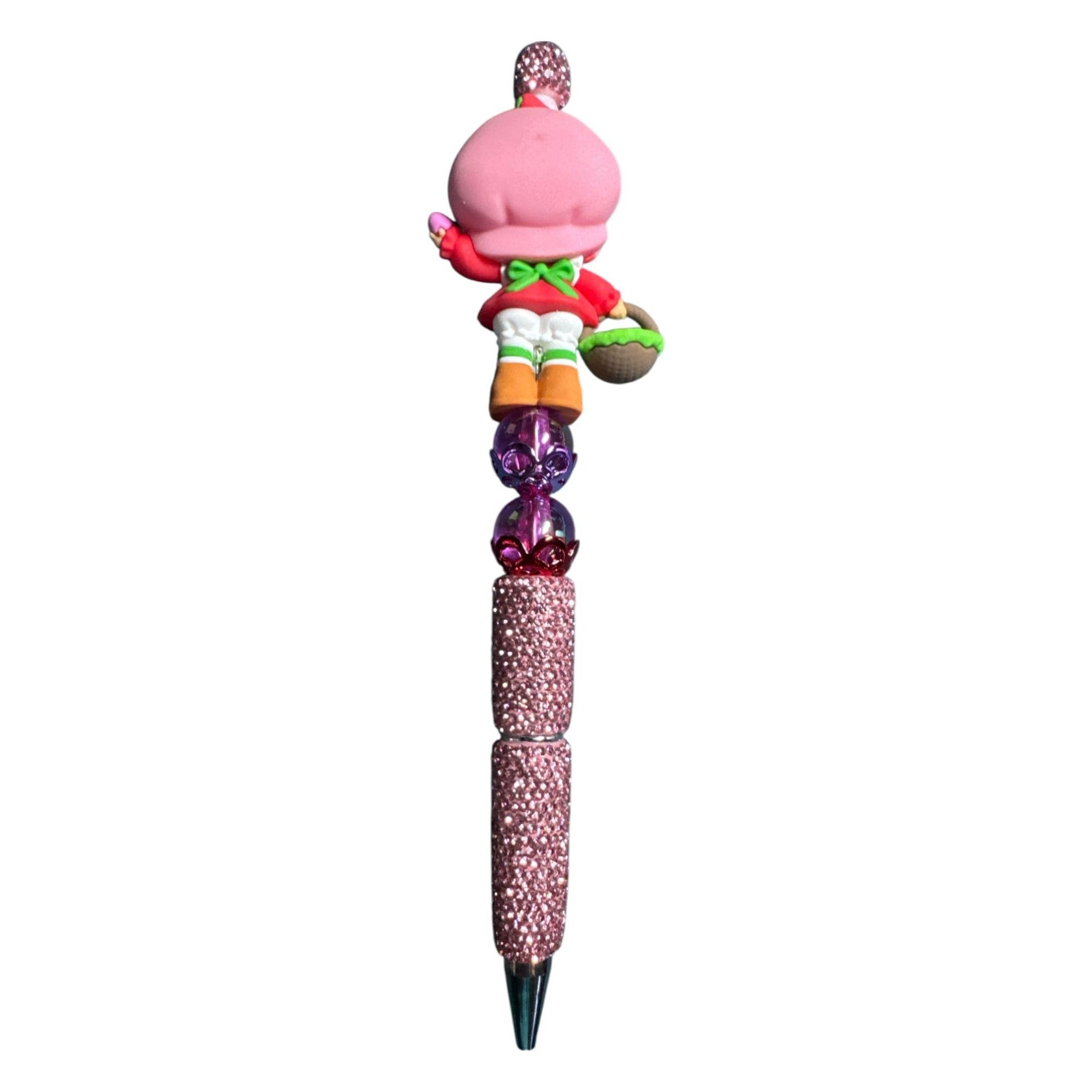 Strawberry-Themed Beaded Pen With Glitter Grip & Figurine Design For Writing & Gifting