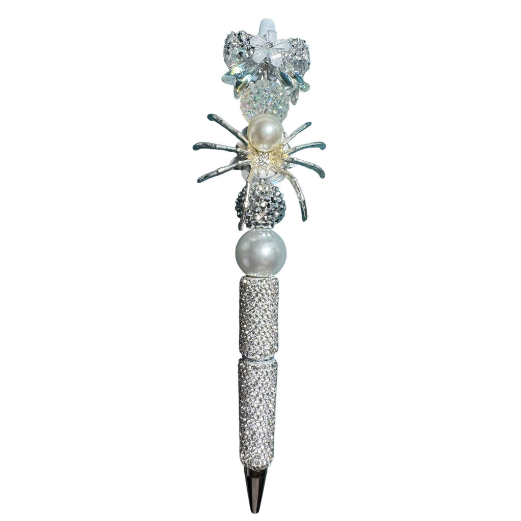 Elegant Silver Spider-Themed Pen With Rhinestones & Pearl Accents For Writing & Gifting