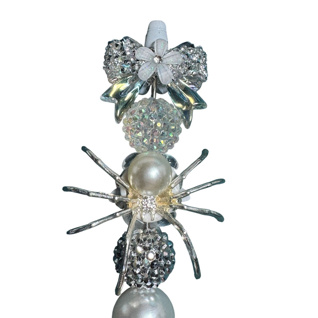 Elegant Silver Spider-Themed Pen With Rhinestones & Pearl Accents For Writing & Gifting