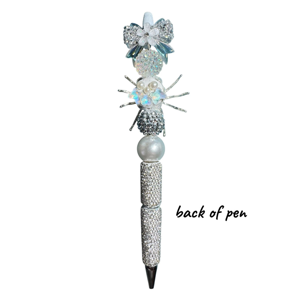 Elegant Silver Spider-Themed Pen With Rhinestones & Pearl Accents For Writing & Gifting