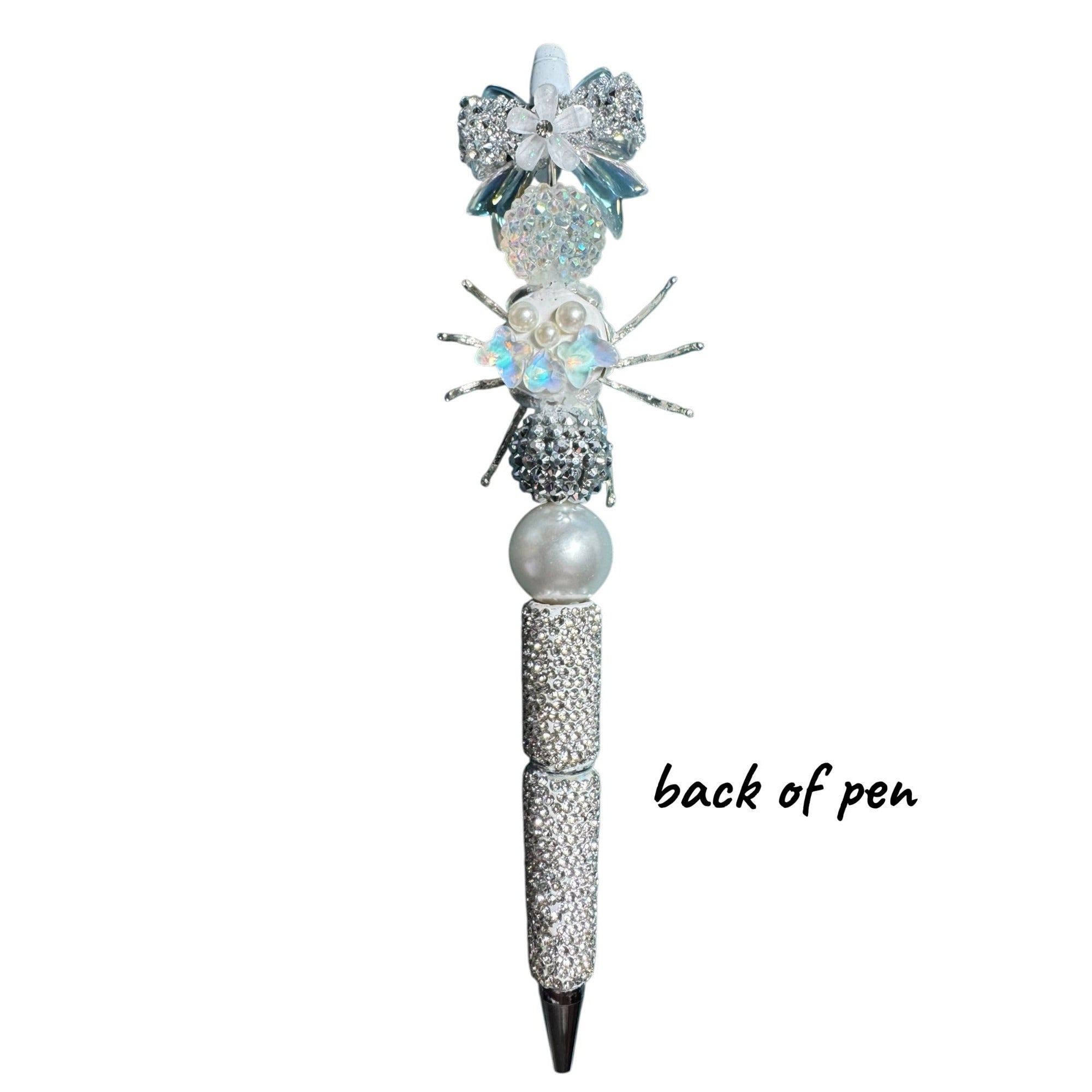 Elegant Silver Spider-Themed Pen With Rhinestones & Pearl Accents For Writing & Gifting