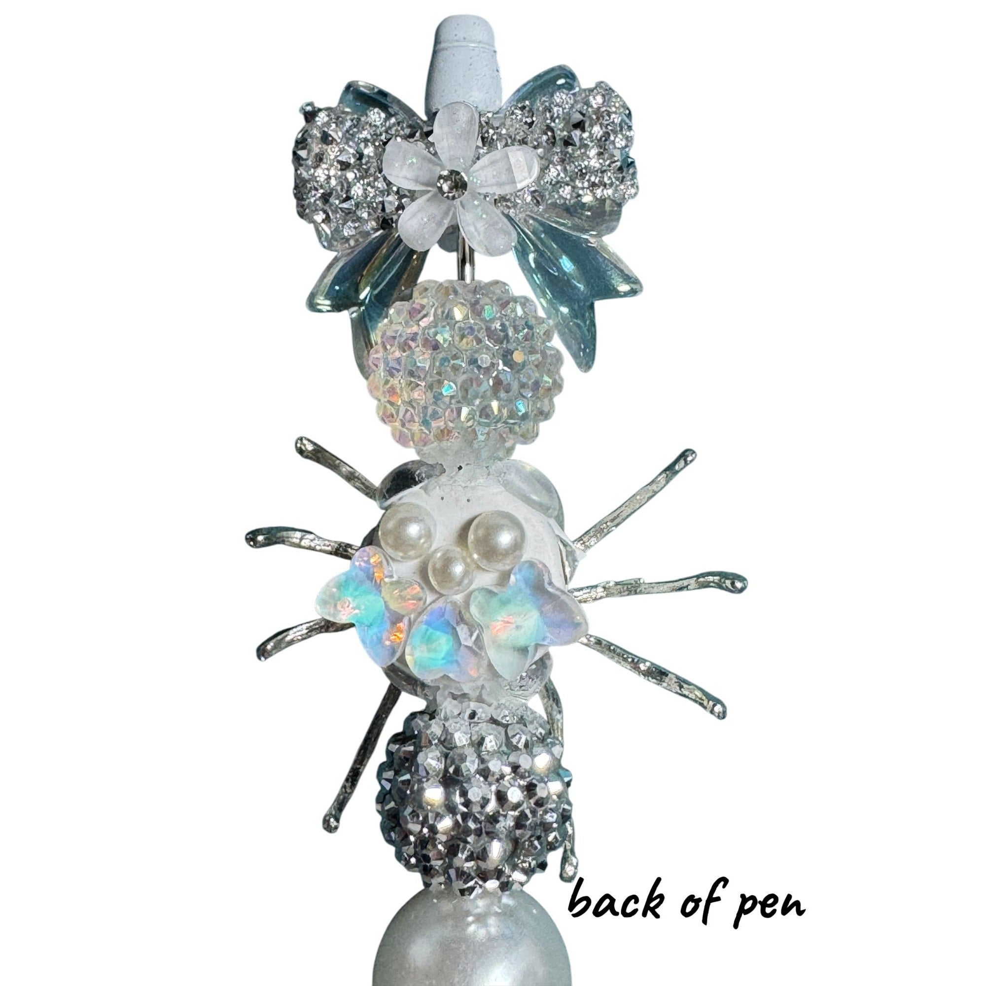 Elegant Silver Spider-Themed Pen With Rhinestones & Pearl Accents For Writing & Gifting