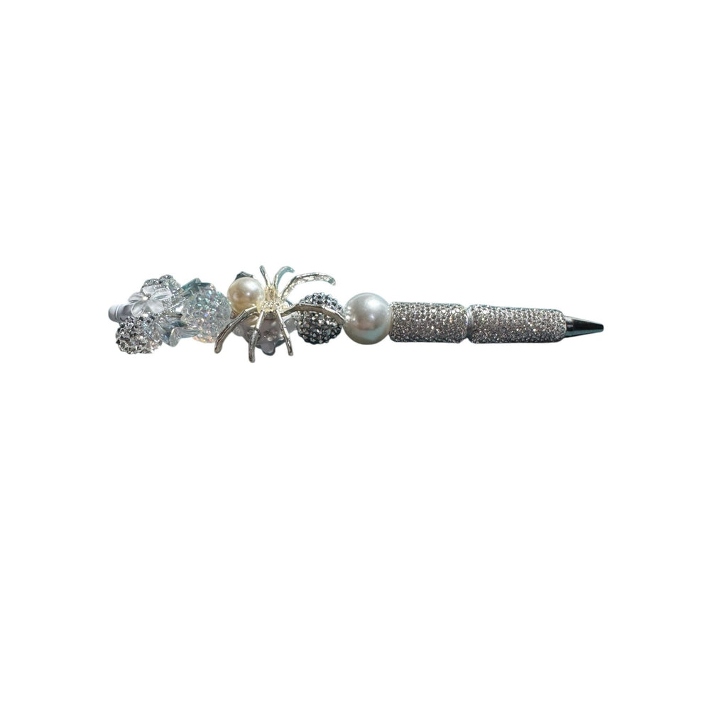 Elegant Silver Spider-Themed Pen With Rhinestones & Pearl Accents For Writing & Gifting