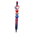 America Celebrates 250 years Patriotic Themed Beaded Ballpoint Pen With Glitter Accents & Red White Blue Star Designs