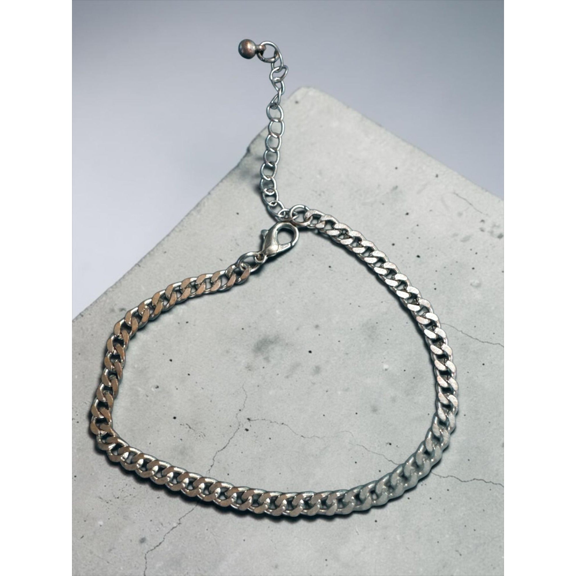 Silver Cuban Link Chain Bracelet With Adjustable Clasp - 7 Inches