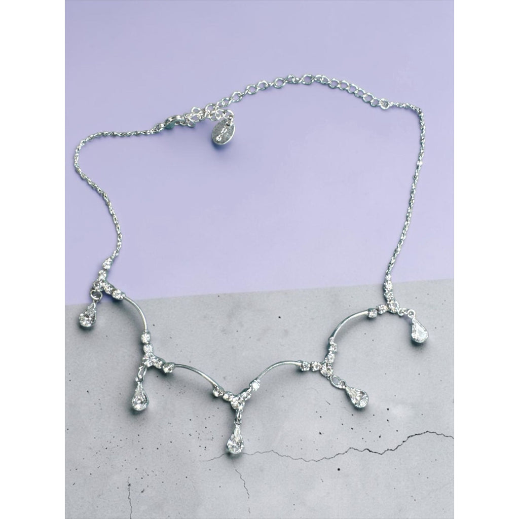 ICING Silver Crystal Teardrop Statement Necklace, Sparkling Rhinestones, Elegant Formal Jewelry