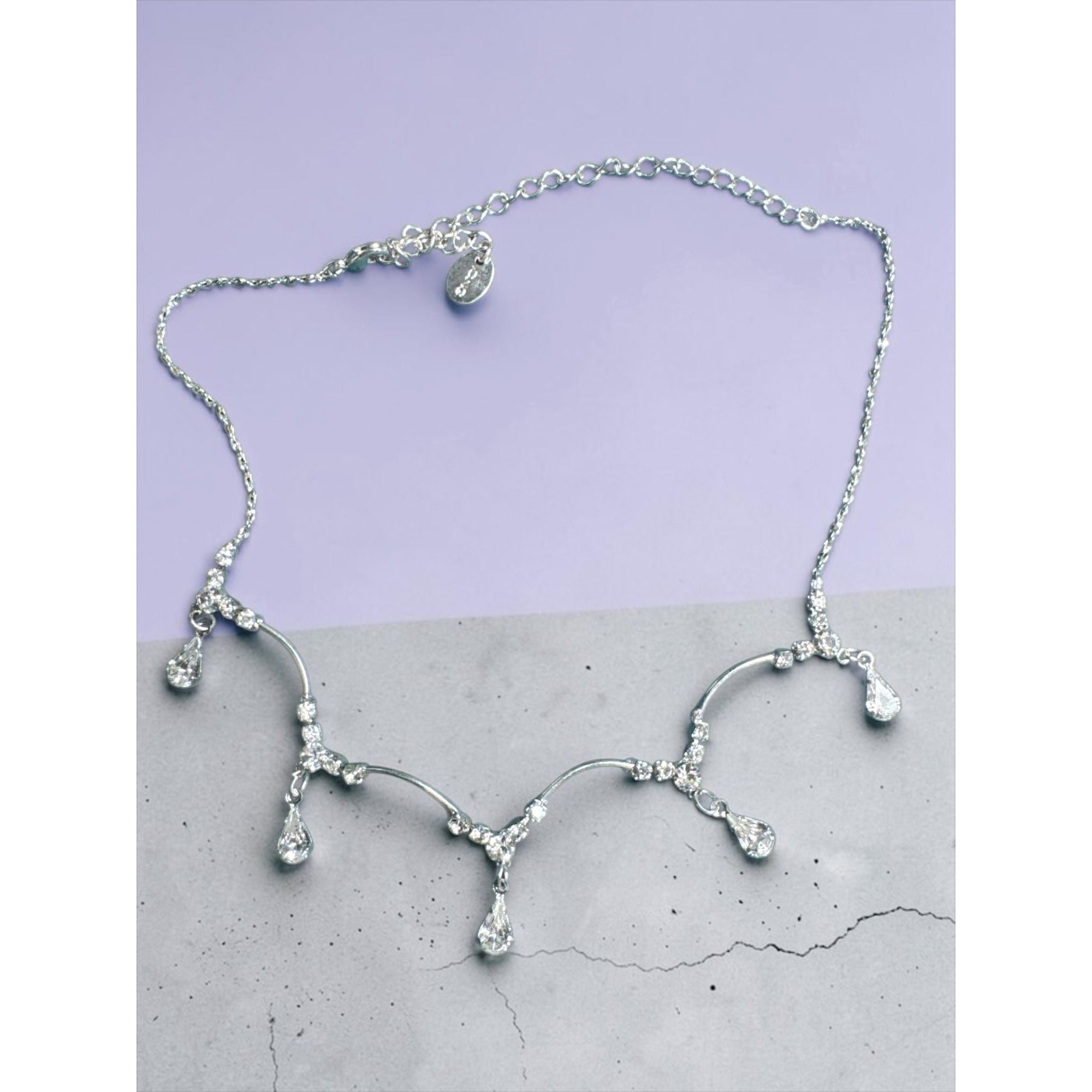 ICING Silver Crystal Teardrop Statement Necklace, Sparkling Rhinestones, Elegant Formal Jewelry