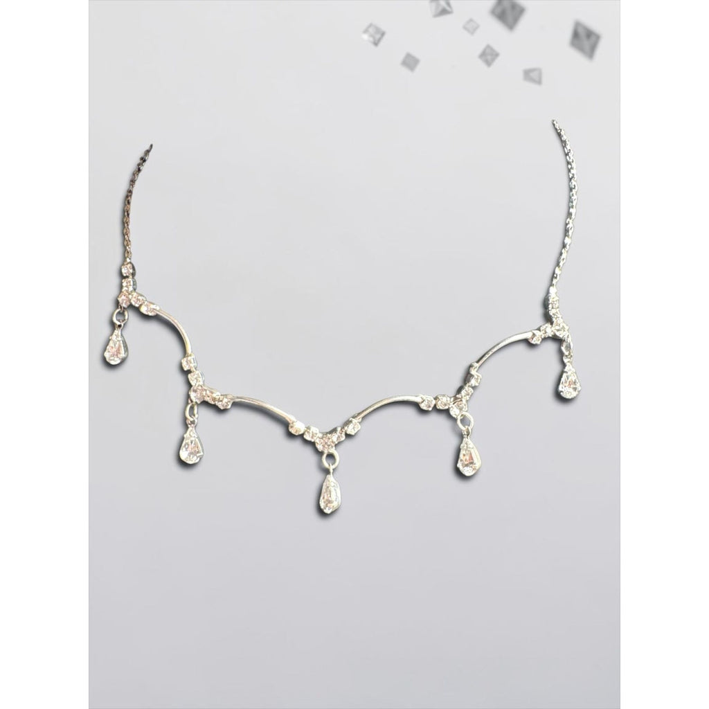 ICING Silver Crystal Teardrop Statement Necklace, Sparkling Rhinestones, Elegant Formal Jewelry