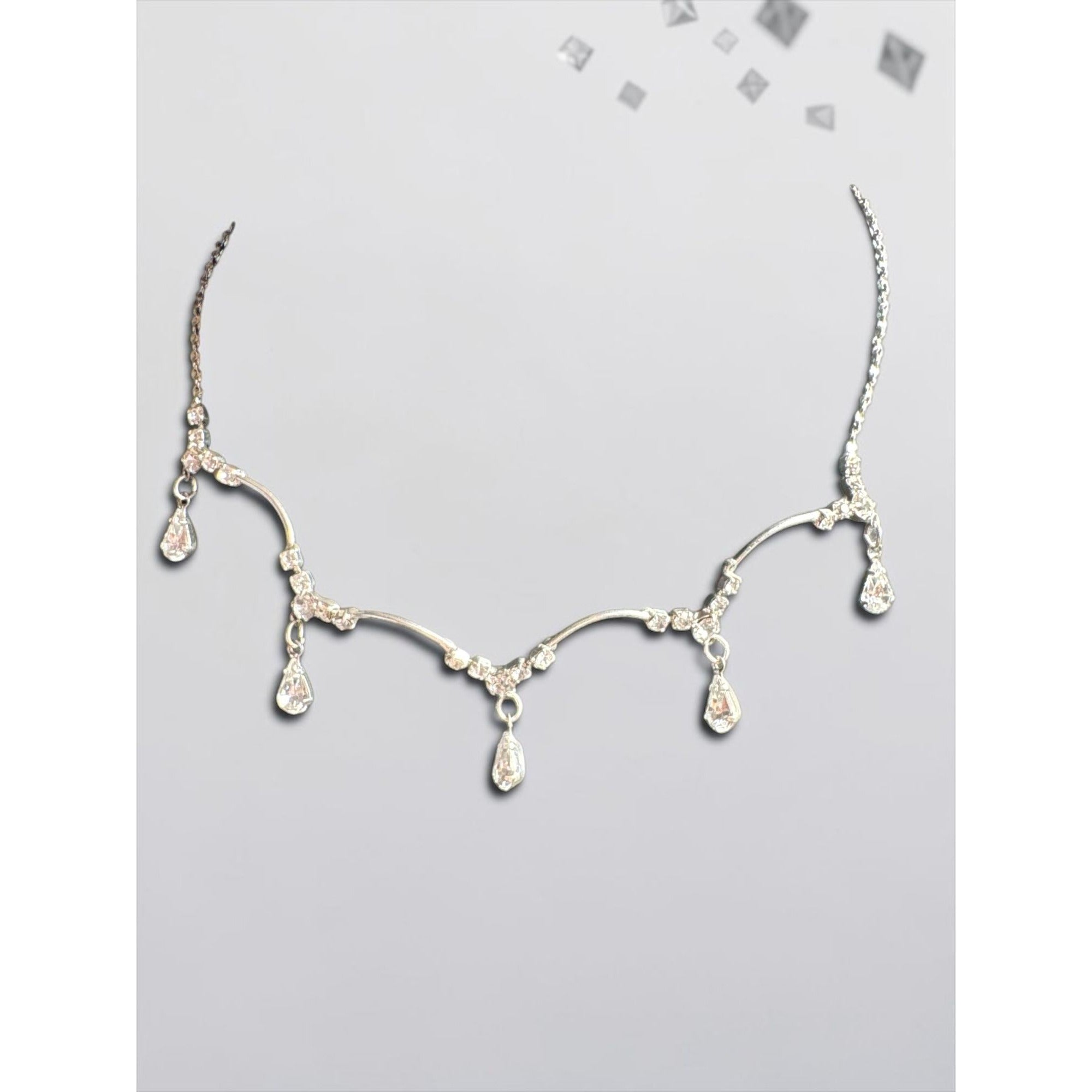 ICING Silver Crystal Teardrop Statement Necklace, Sparkling Rhinestones, Elegant Formal Jewelry