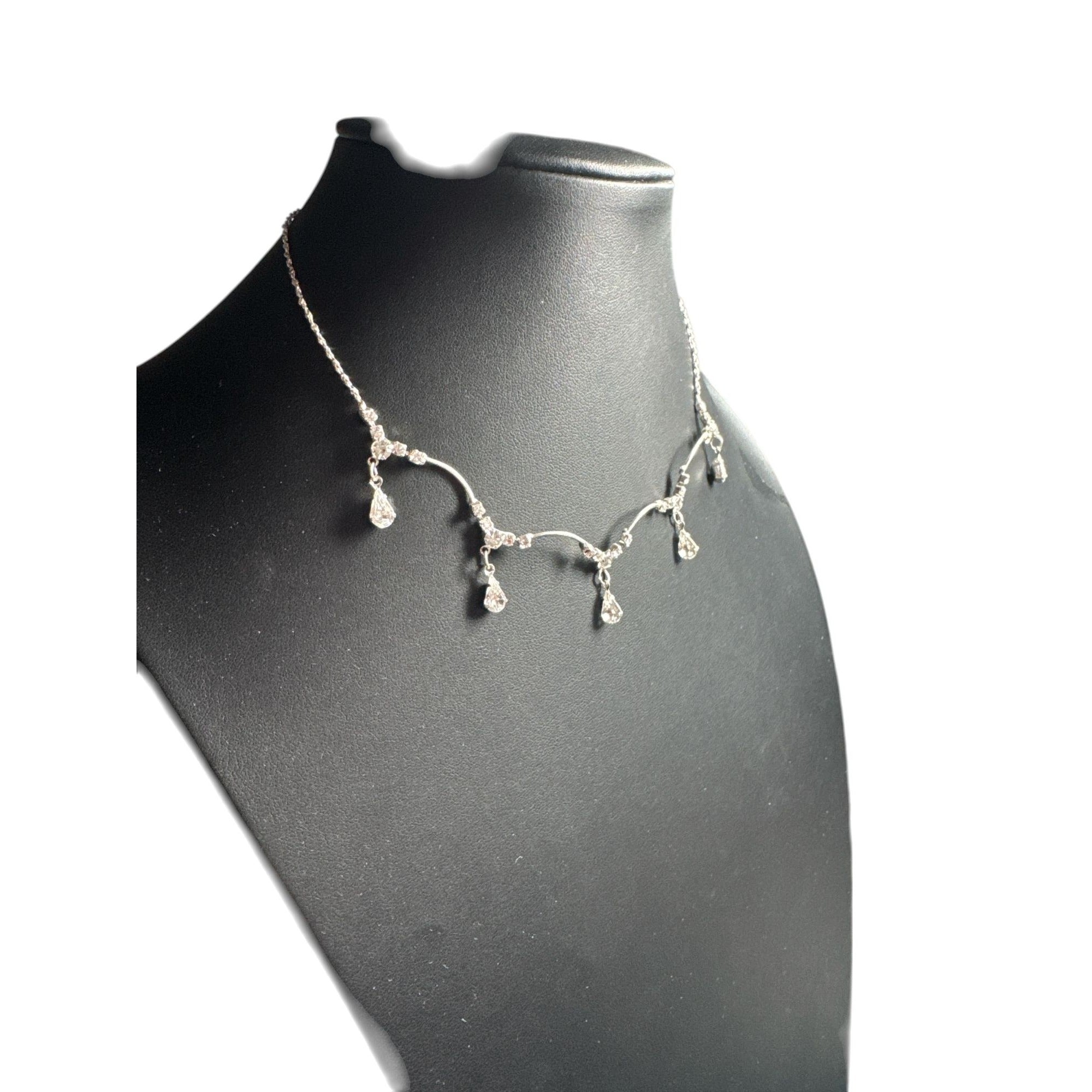 ICING Silver Crystal Teardrop Statement Necklace, Sparkling Rhinestones, Elegant Formal Jewelry
