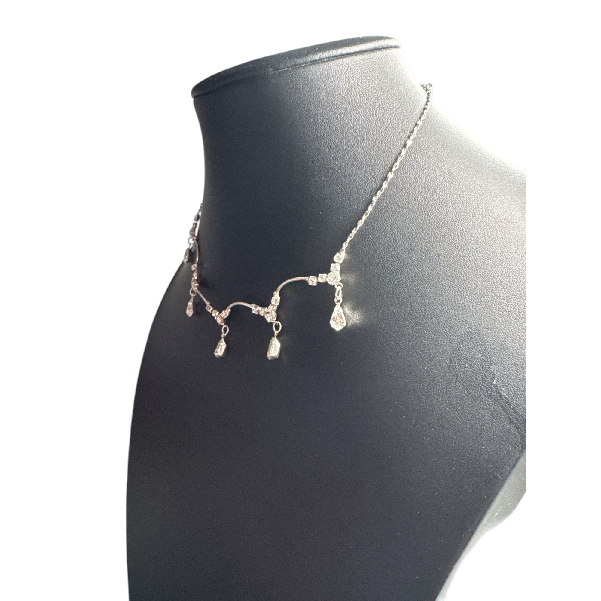 ICING Silver Crystal Teardrop Statement Necklace, Sparkling Rhinestones, Elegant Formal Jewelry