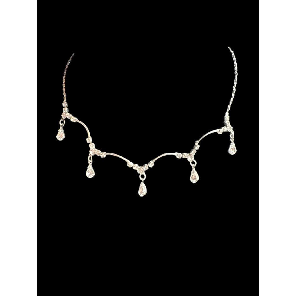 ICING Silver Crystal Teardrop Statement Necklace, Sparkling Rhinestones, Elegant Formal Jewelry