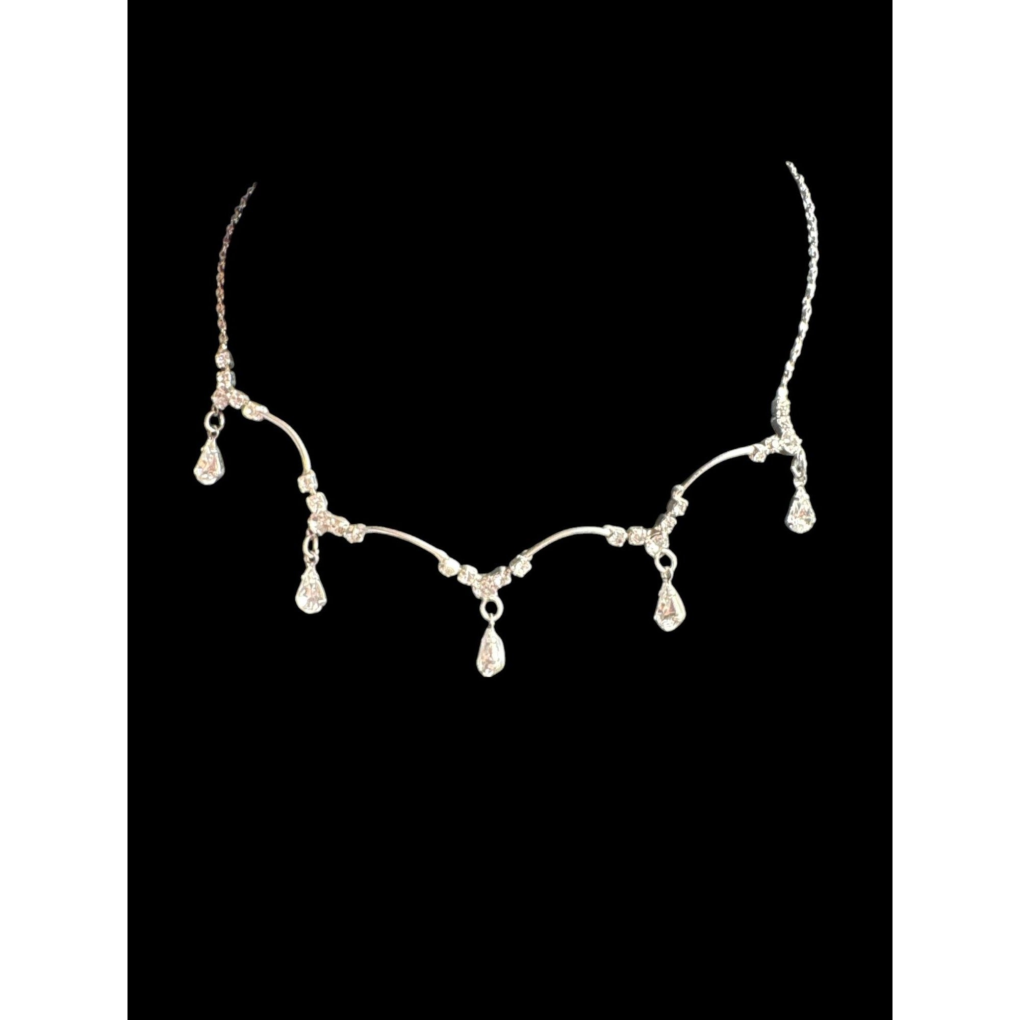 ICING Silver Crystal Teardrop Statement Necklace, Sparkling Rhinestones, Elegant Formal Jewelry