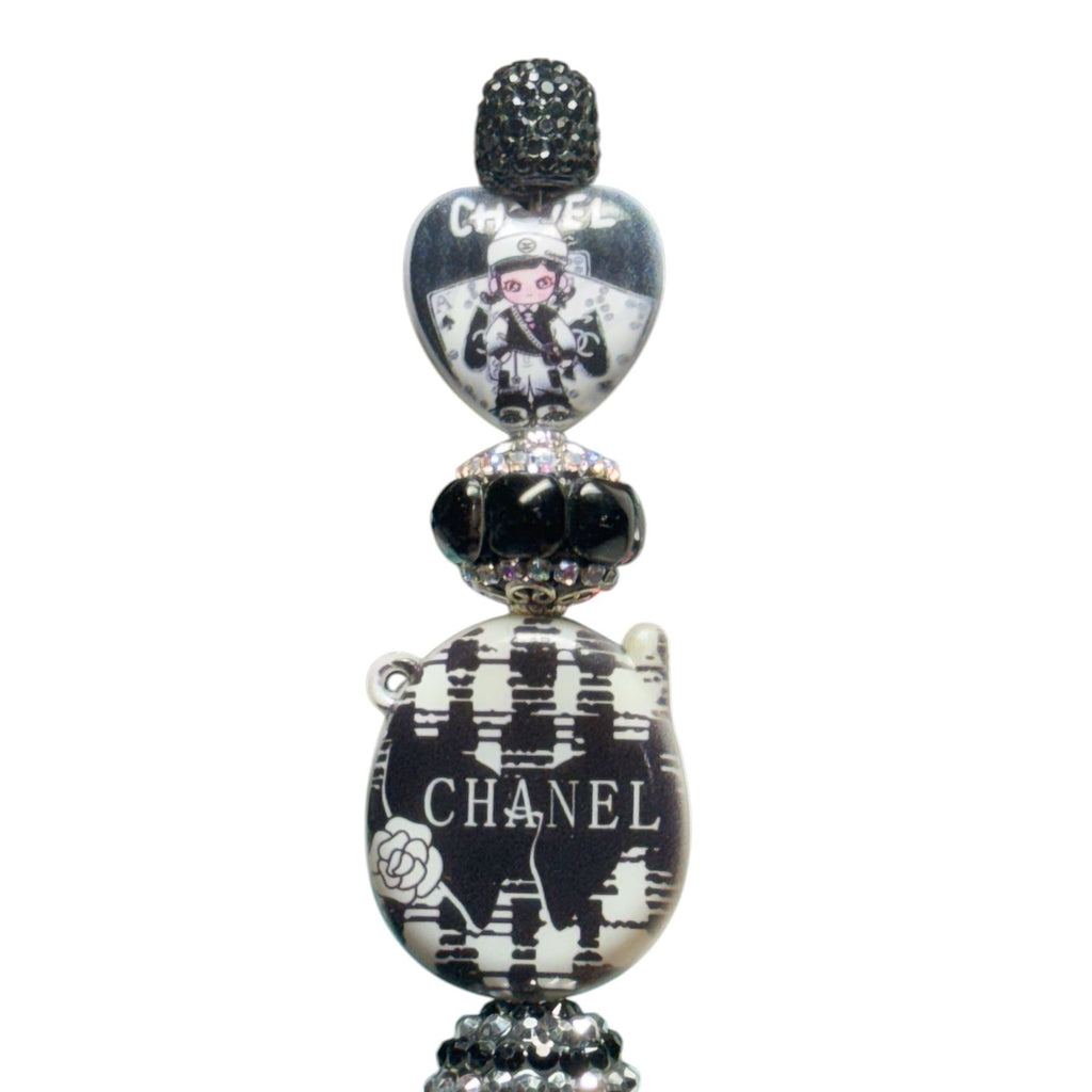 Chanel-Inspired Black & White Crystal Beaded Pen Decorative Writing Instrument With Elegant Detailing