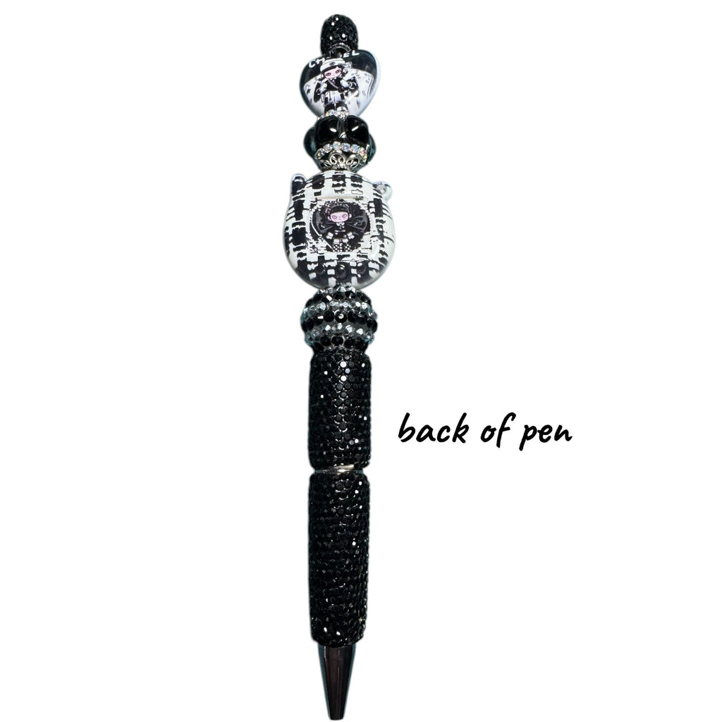 Chanel-Inspired Black & White Crystal Beaded Pen Decorative Writing Instrument With Elegant Detailing