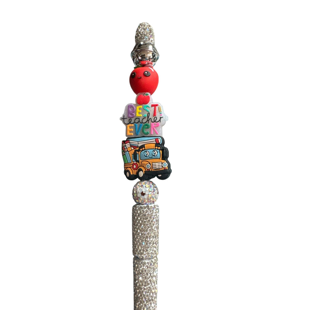 Best Teacher Ever Rhinestone Pen With Apple & School Bus Design