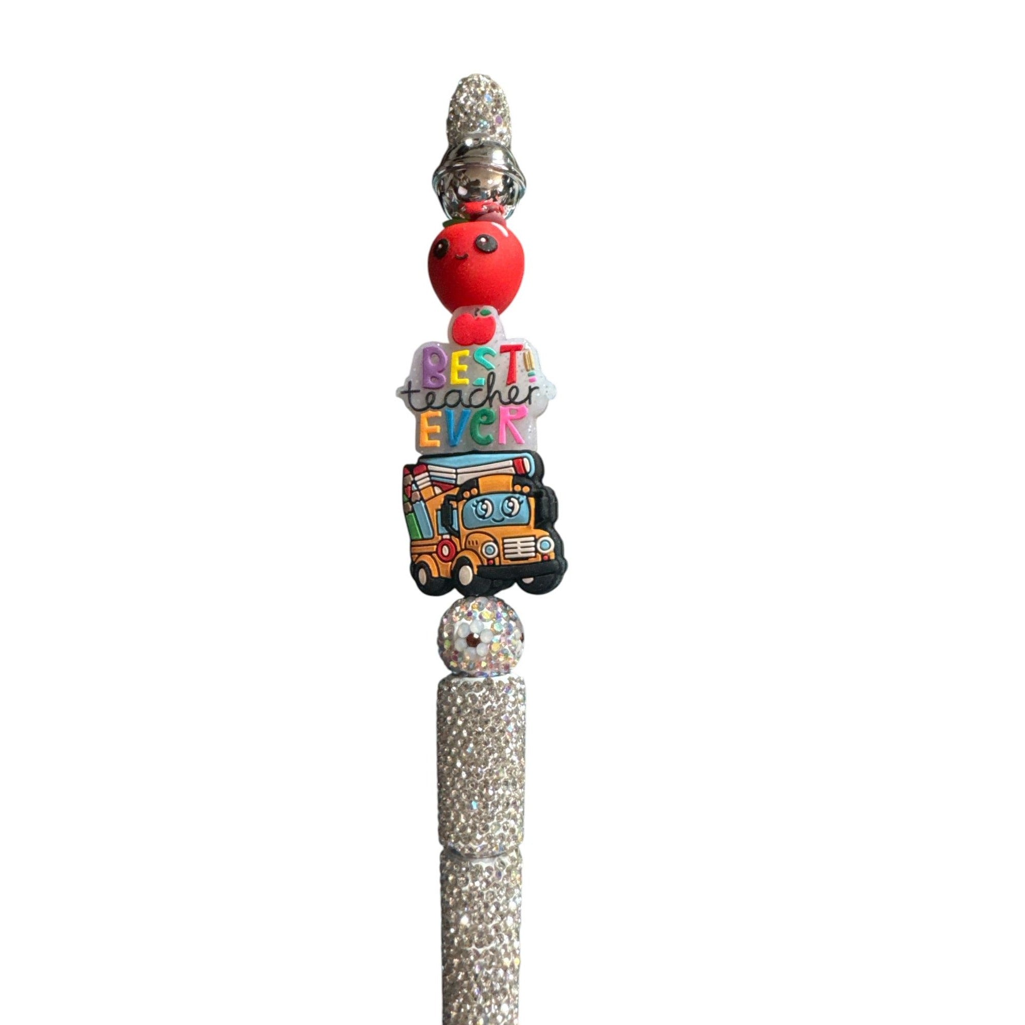 Best Teacher Ever Rhinestone Pen With Apple & School Bus Design