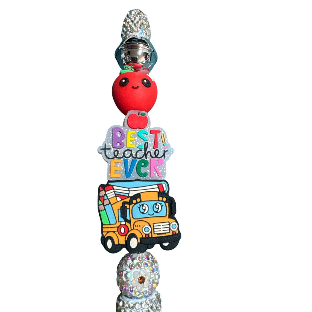 Best Teacher Ever Rhinestone Pen With Apple & School Bus Design