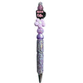 Fueled By Coffee Purple Beaded Glitter Pen With Flower Charm Stylish Writing Tool For Office Or Personal Use