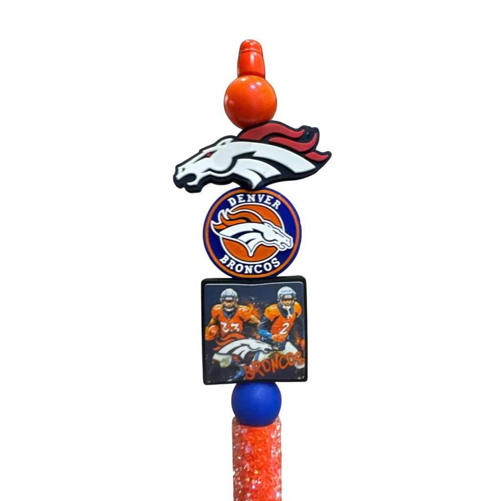 Denver Broncos Football Pen With Glitter Accent & Logo Beads - Great For Fans & Collectors