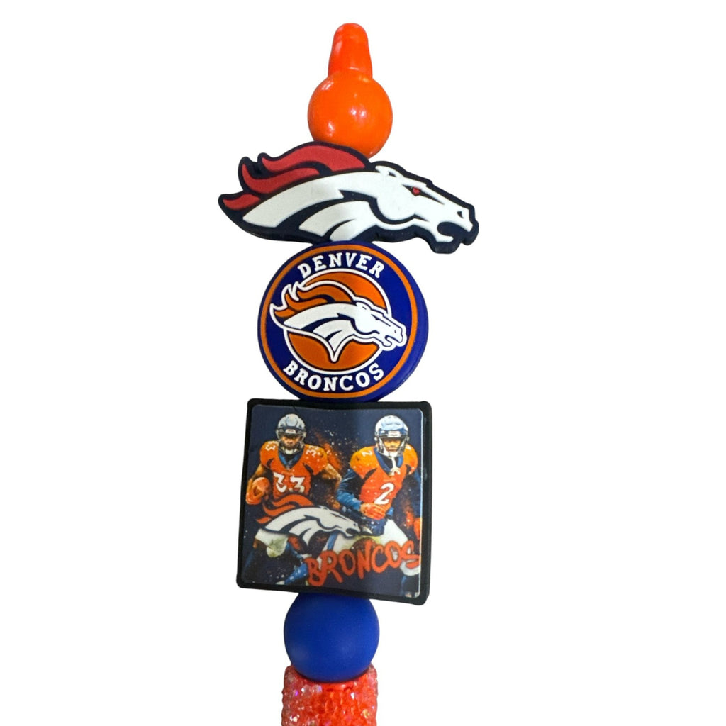 Denver Broncos Football Pen With Glitter Accent & Logo Beads - Great For Fans & Collectors