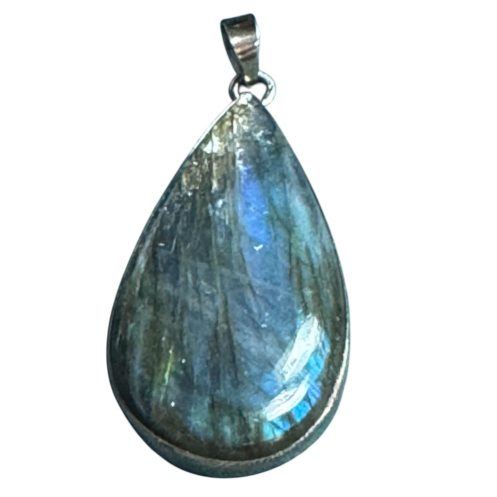 Labradorite Sterling Silver Teardrop Pendant Necklace 925 Stamped Iridescent Blue-Green Glow Elegant Jewelry For Women