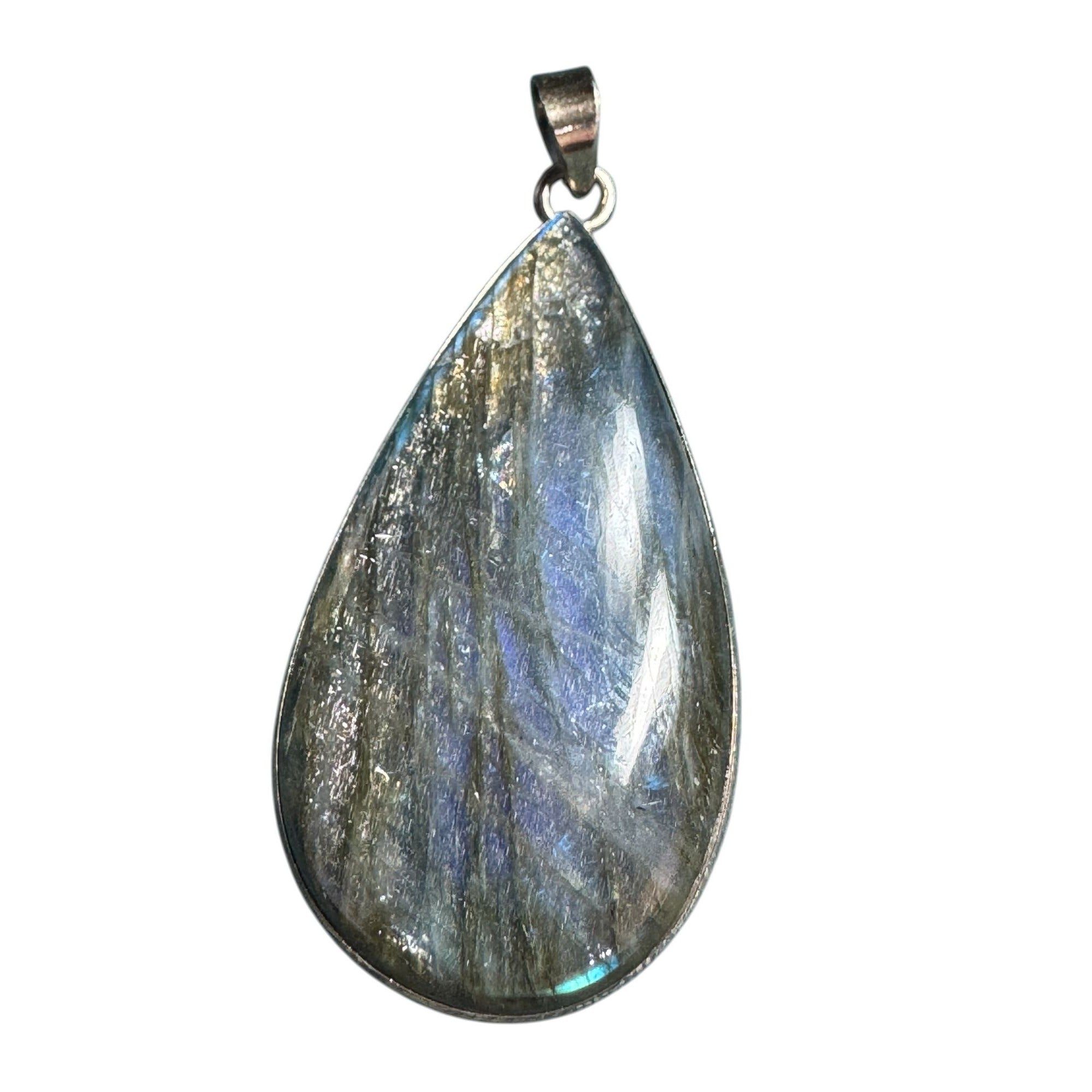 Labradorite Sterling Silver Teardrop Pendant Necklace 925 Stamped Iridescent Blue-Green Glow Elegant Jewelry For Women