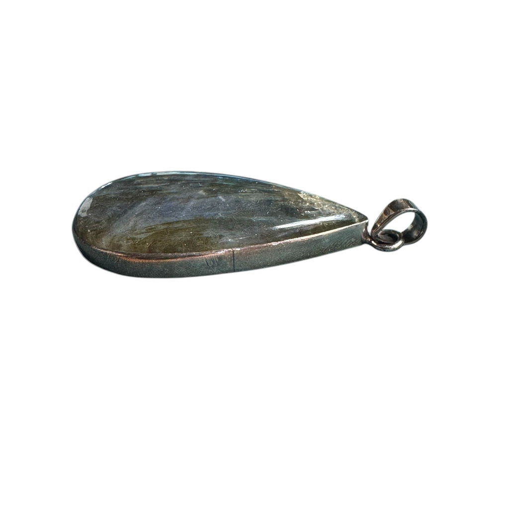 Labradorite Sterling Silver Teardrop Pendant Necklace 925 Stamped Iridescent Blue-Green Glow Elegant Jewelry For Women