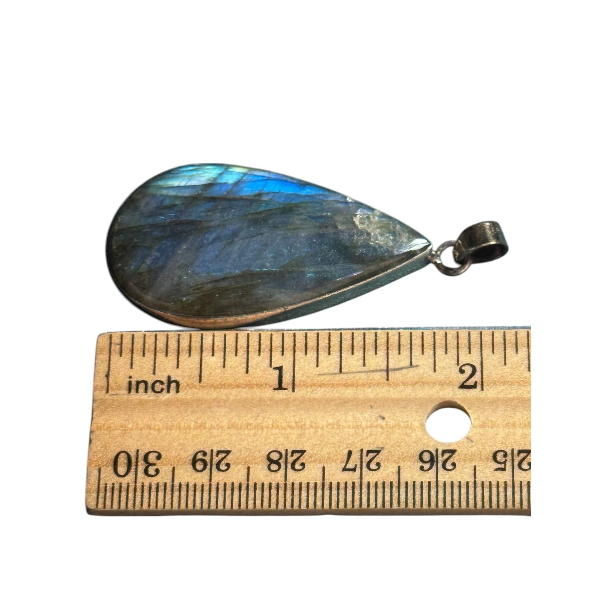 Labradorite Sterling Silver Teardrop Pendant Necklace 925 Stamped Iridescent Blue-Green Glow Elegant Jewelry For Women