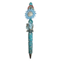 Glittery Blue Daisy & Rainbow Decorative Ballpoint Pen With Rhinestones