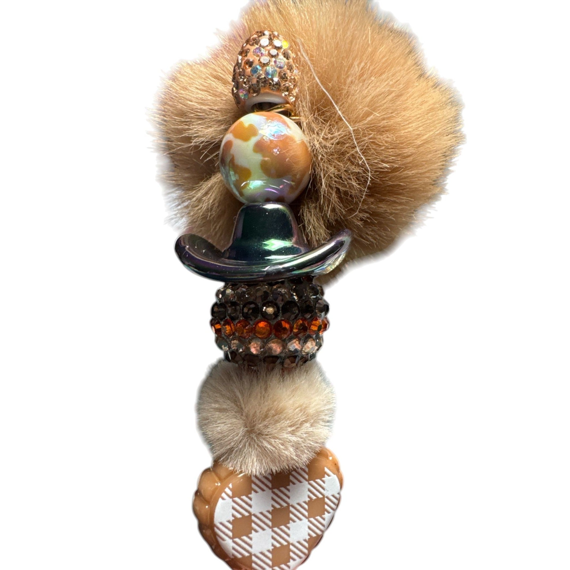 Cowboy Western Pom Pom Beaded Pen Tan Glitter Cute Hat Heart Novelty Stationery