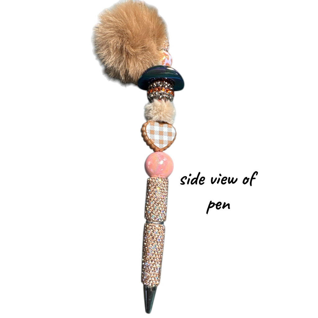 Cowboy Western Pom Pom Beaded Pen Tan Glitter Cute Hat Heart Novelty Stationery