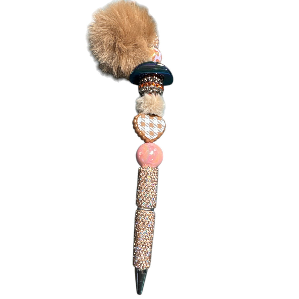 Cowboy Western Pom Pom Beaded Pen Tan Glitter Cute Hat Heart Novelty Stationery