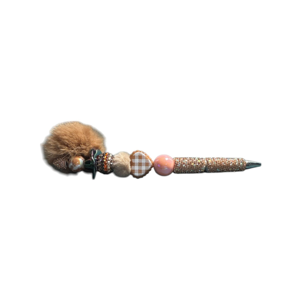 Cowboy Western Pom Pom Beaded Pen Tan Glitter Cute Hat Heart Novelty Stationery