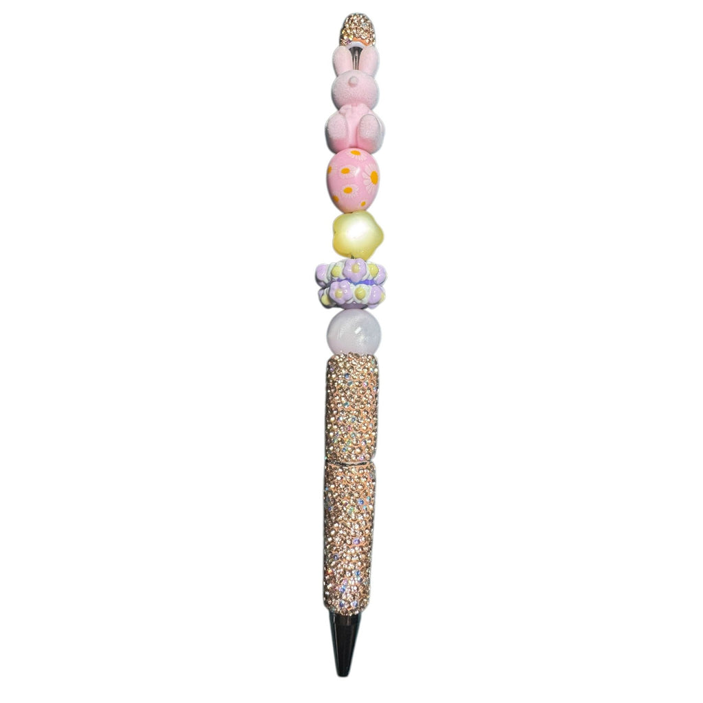 Beaded Bunny Pen With Rhinestone Handle And Pastel Charms - Perfect For Gifts Or Craft Activities