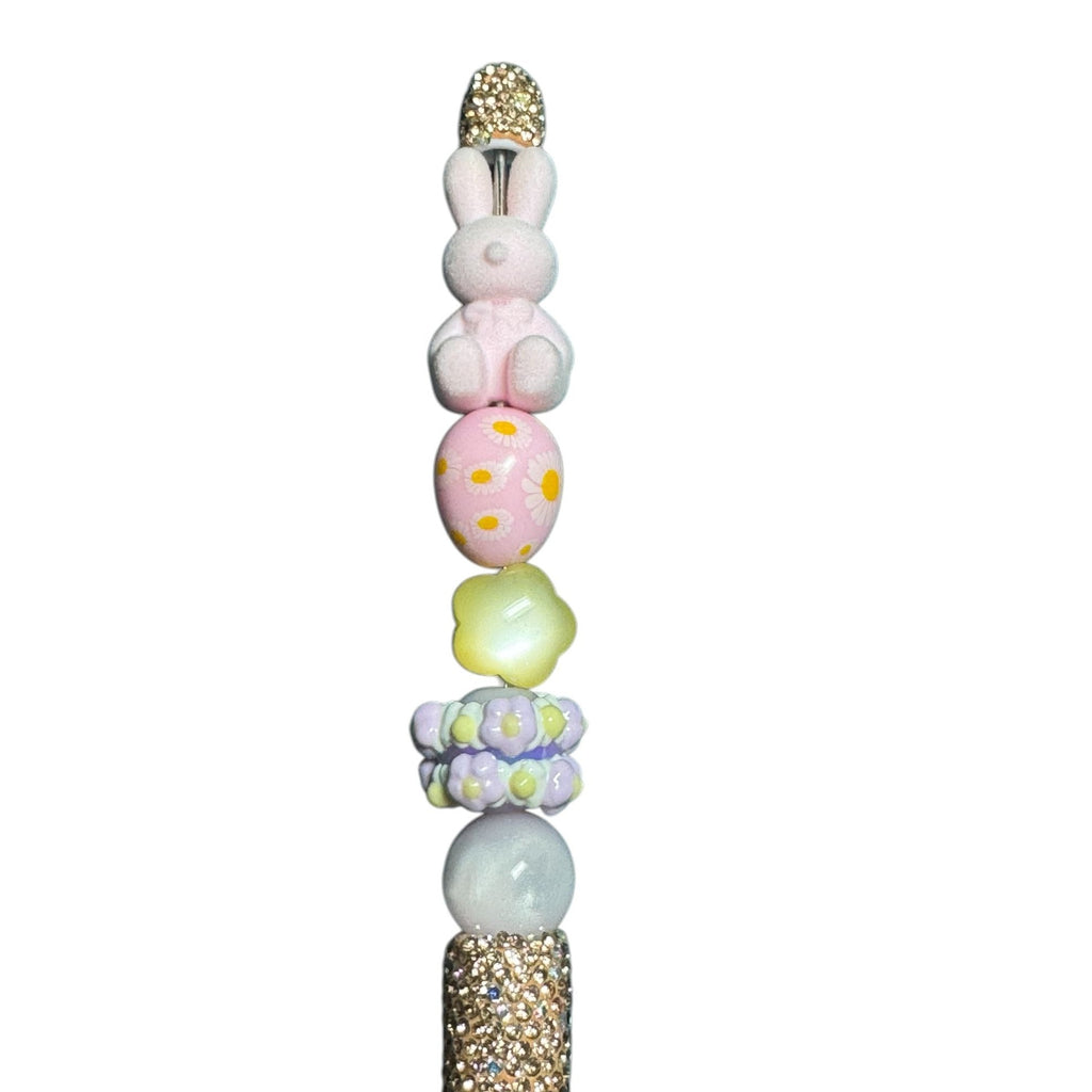 Beaded Bunny Pen With Rhinestone Handle And Pastel Charms - Perfect For Gifts Or Craft Activities