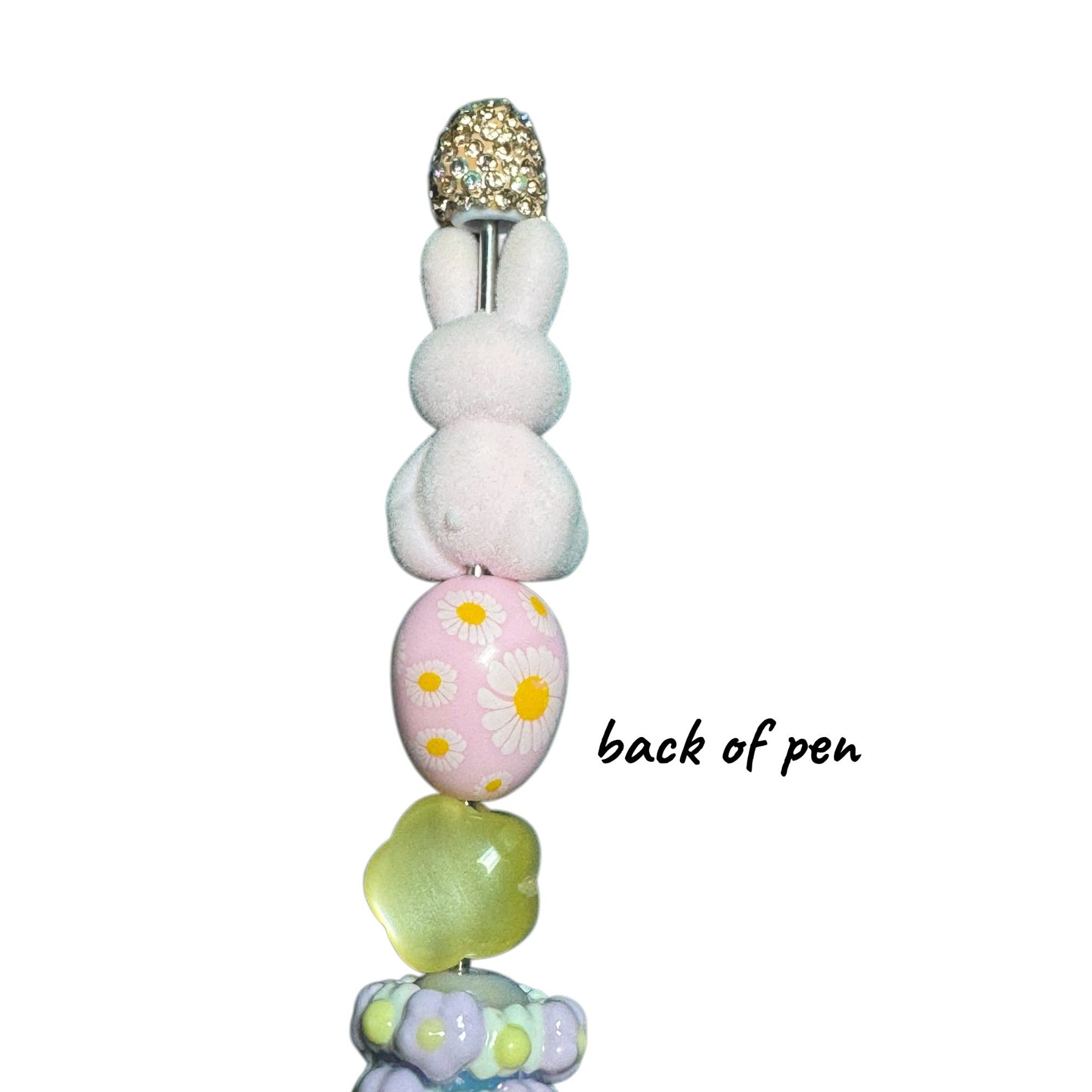 Beaded Bunny Pen With Rhinestone Handle And Pastel Charms - Perfect For Gifts Or Craft Activities