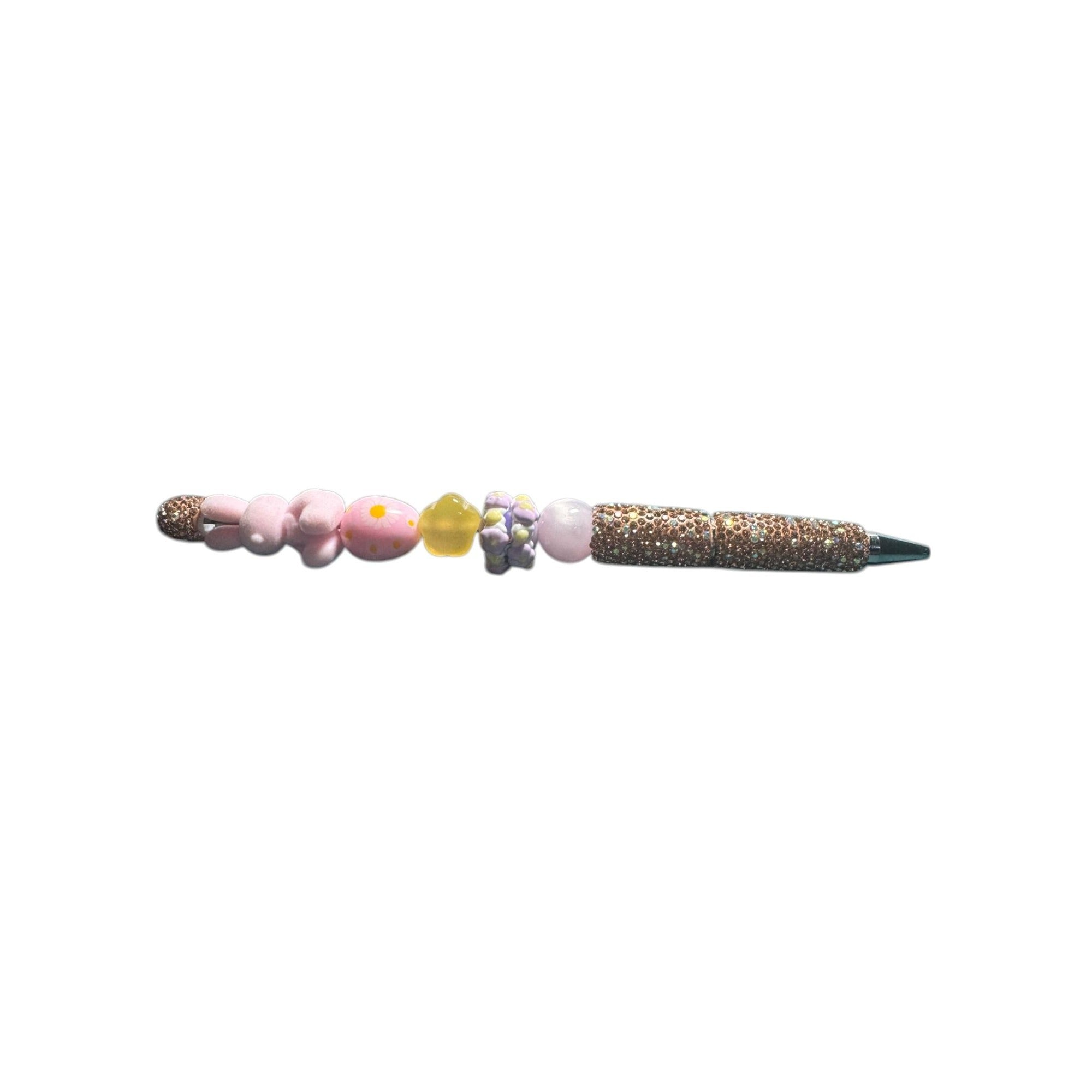 Beaded Bunny Pen With Rhinestone Handle And Pastel Charms - Perfect For Gifts Or Craft Activities
