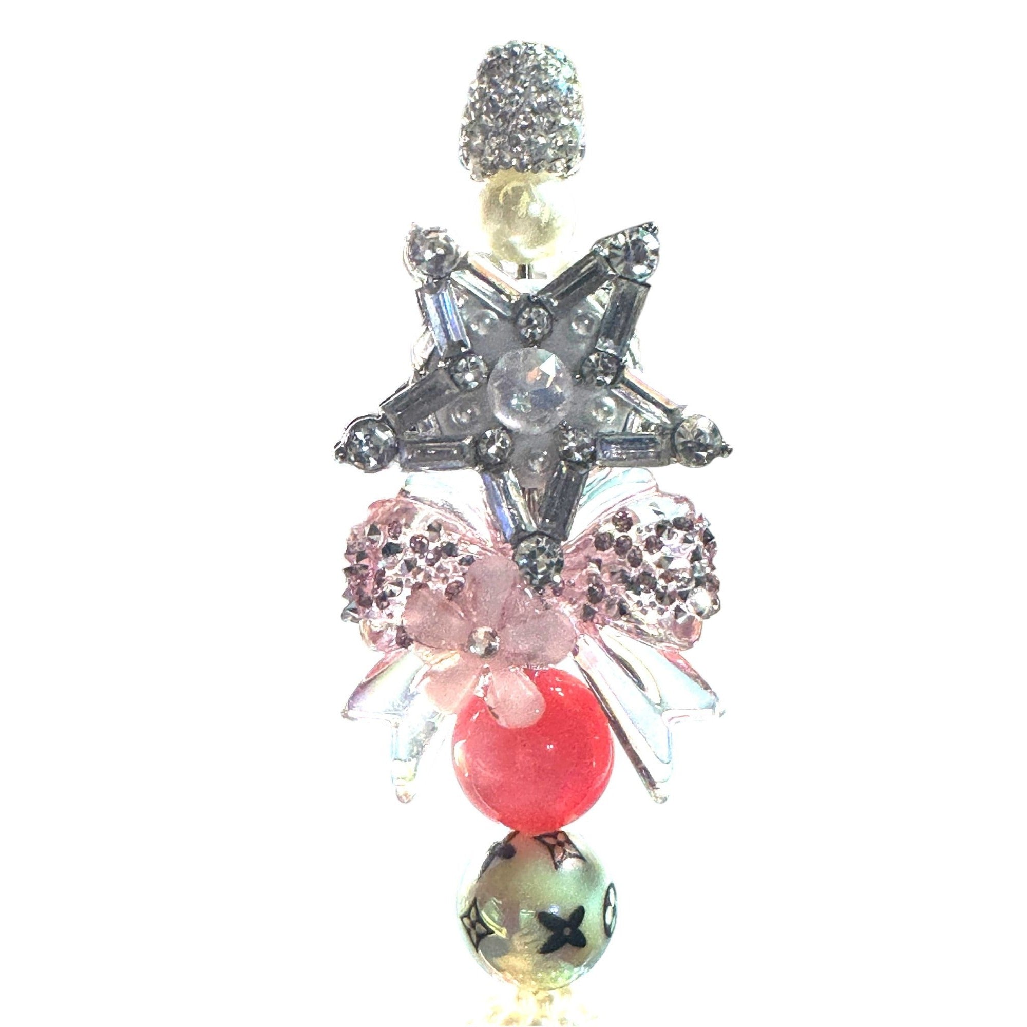 Crystal-Encrusted Decorative Ballpoint Pen With Elegant Beaded Handle & Floral Top Accent