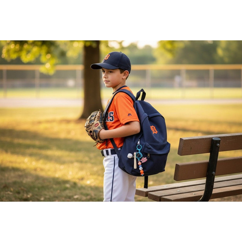 Detroit Tigers Baseball-Themed Keychain With Mini Bat Ball & Beads "Its A Baseball Kinda Day" Charm Blue Clip Lightweight Design