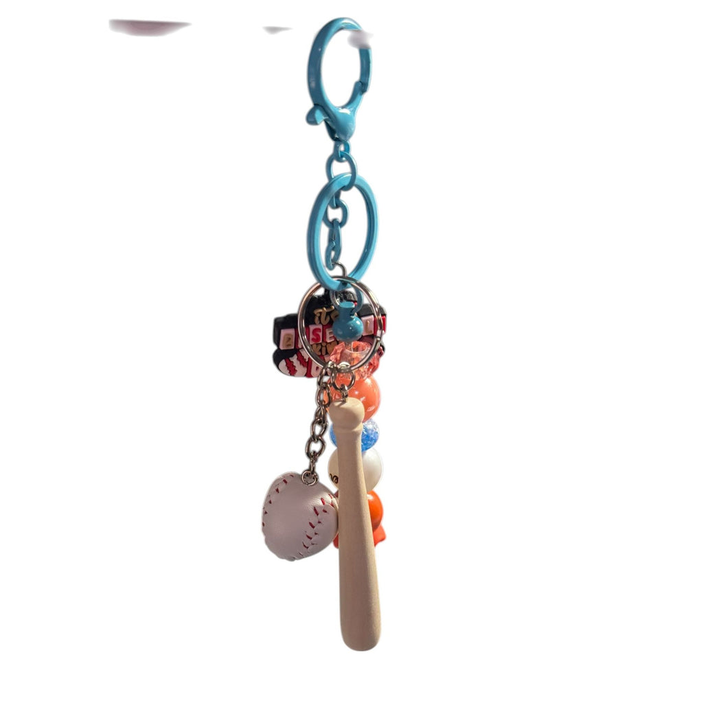 Detroit Tigers Baseball-Themed Keychain With Mini Bat Ball & Beads "Its A Baseball Kinda Day" Charm Blue Clip Lightweight Design
