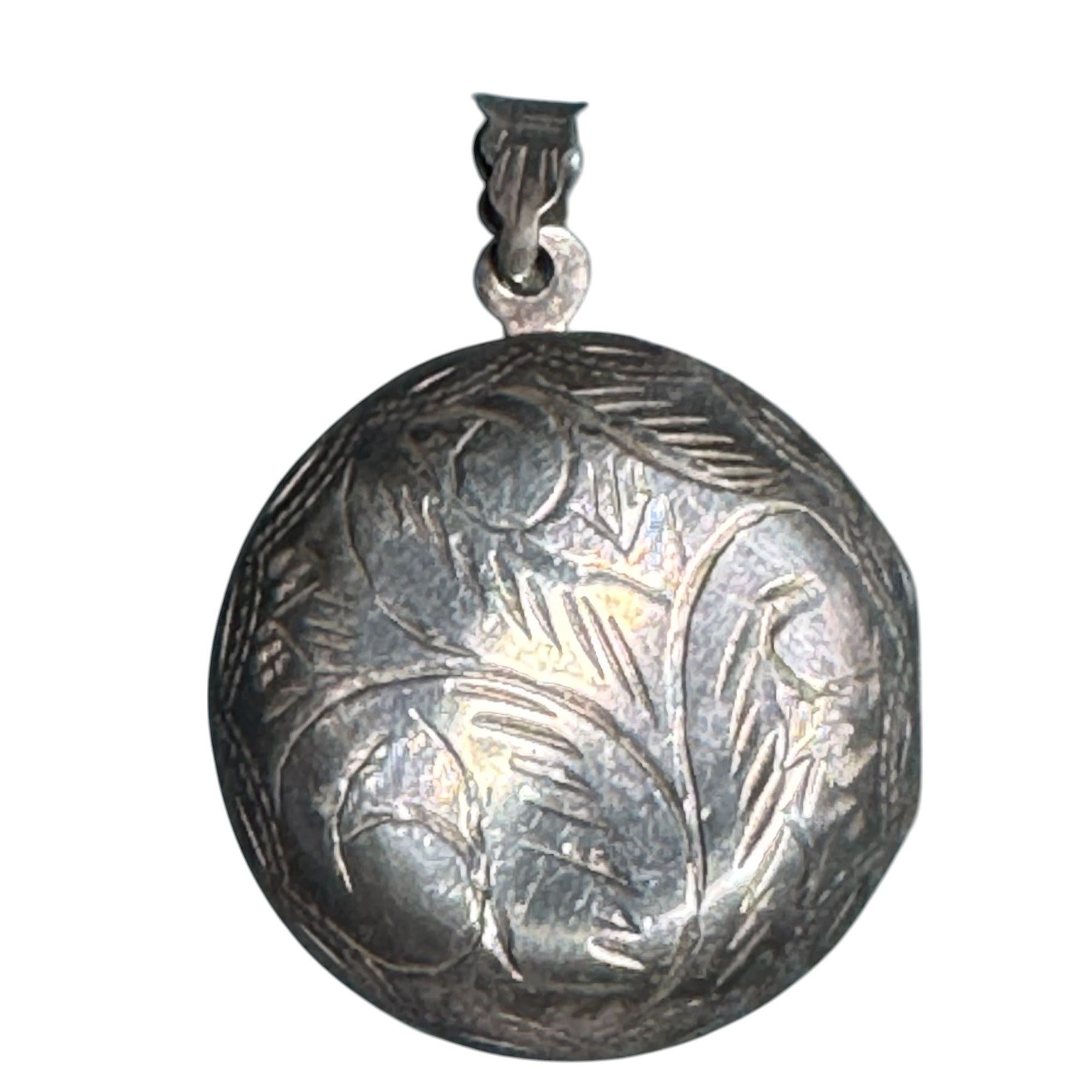 Sterling Silver 925 Engraved Locket Round Vintage Etched Floral Design Pendant