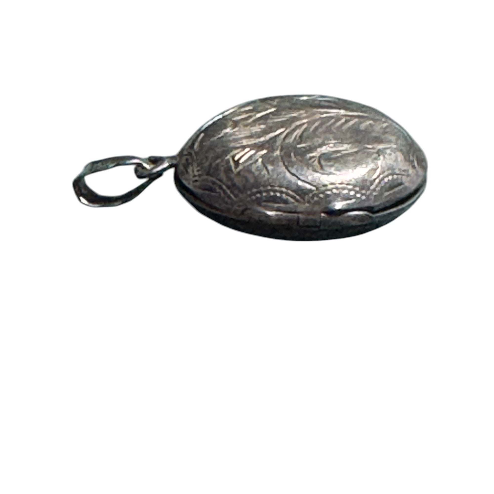 Sterling Silver 925 Engraved Locket Round Vintage Etched Floral Design Pendant