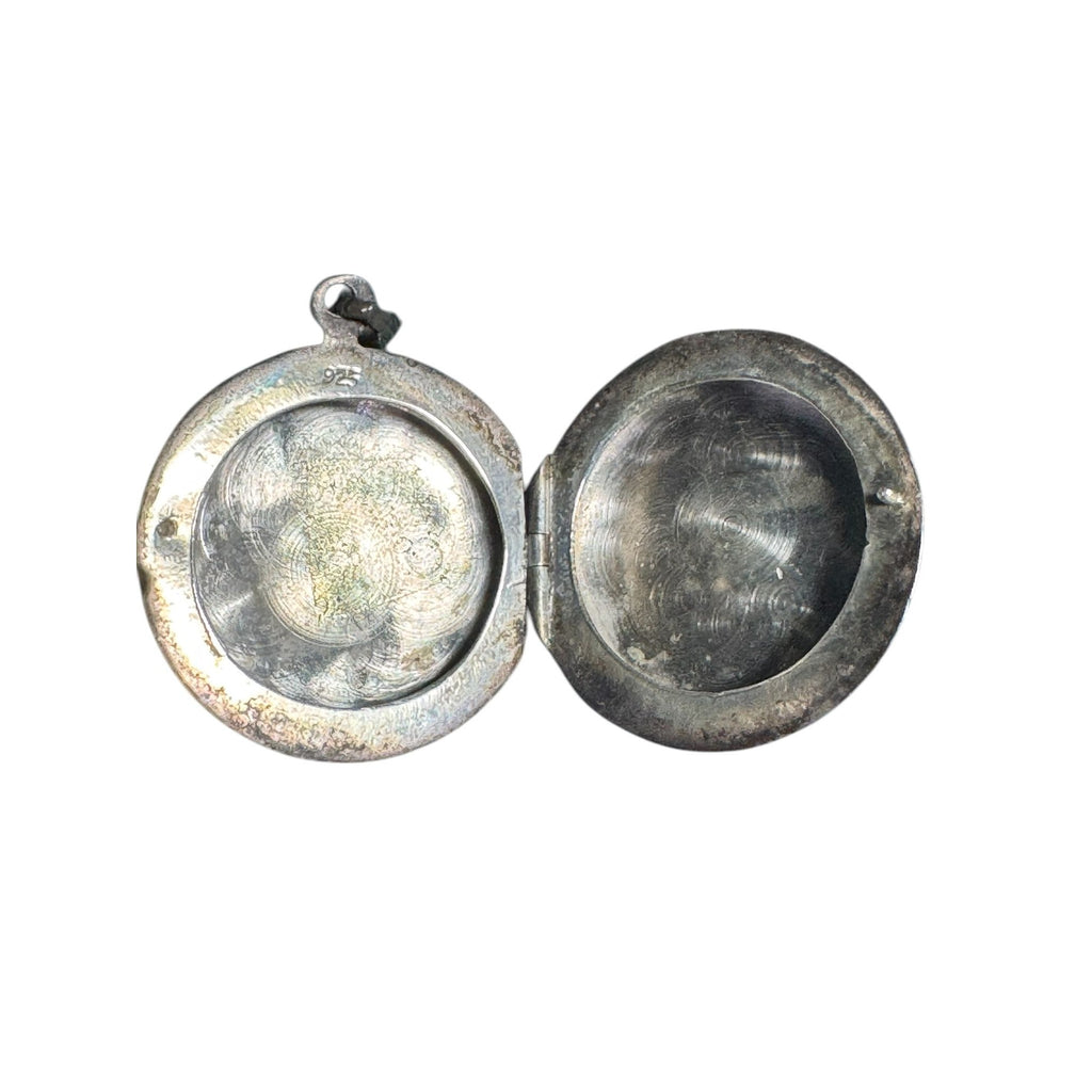 Sterling Silver 925 Engraved Locket Round Vintage Etched Floral Design Pendant