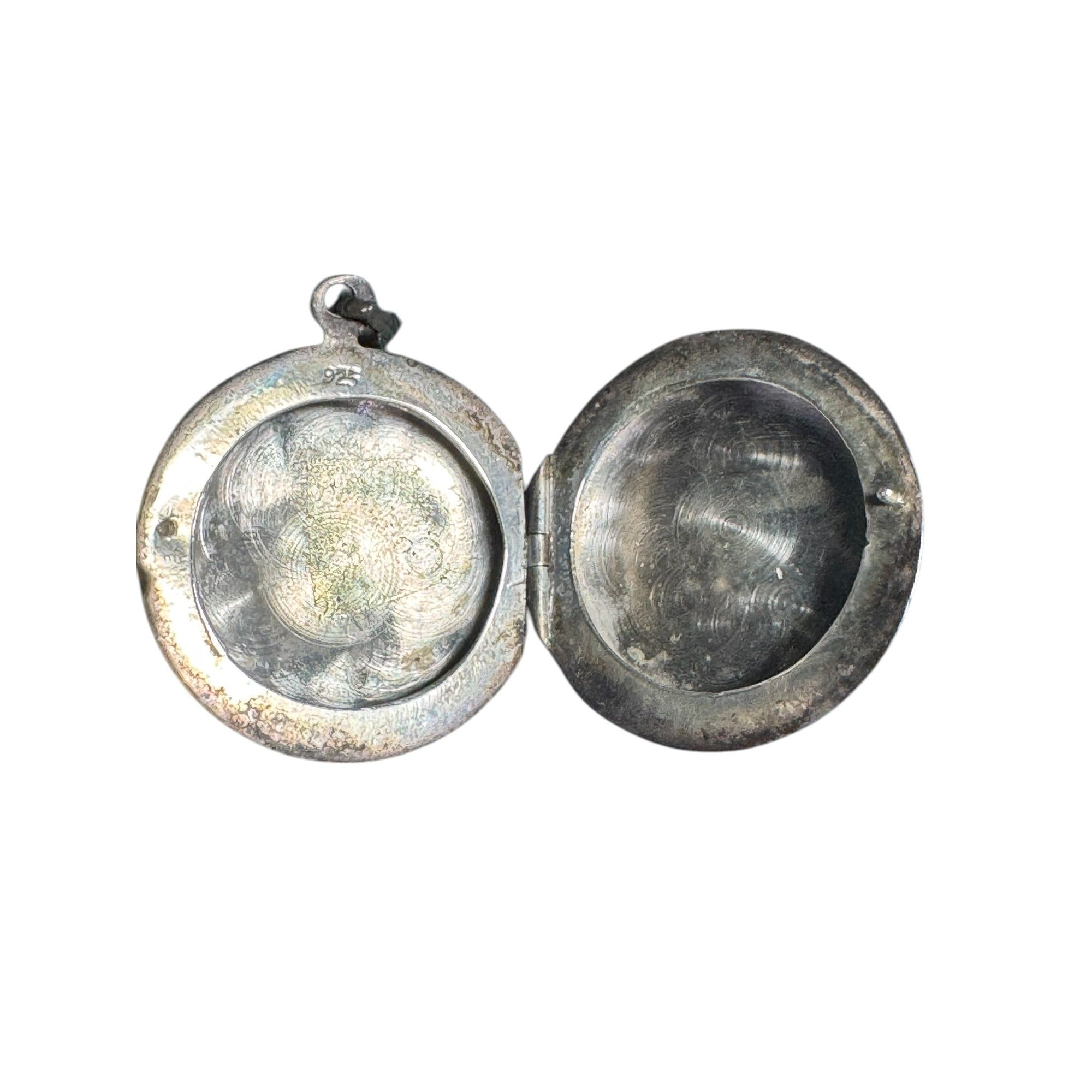 Sterling Silver 925 Engraved Locket Round Vintage Etched Floral Design Pendant