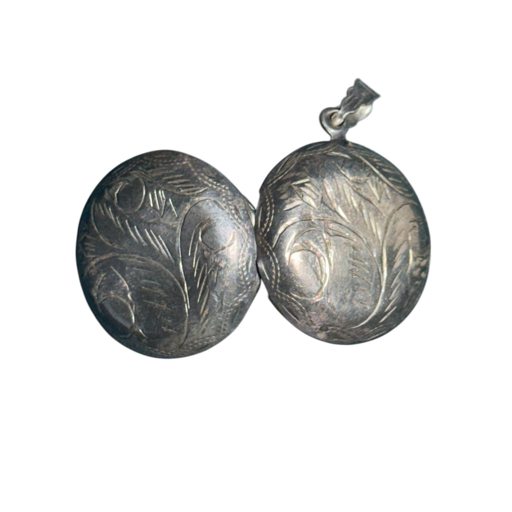 Sterling Silver 925 Engraved Locket Round Vintage Etched Floral Design Pendant